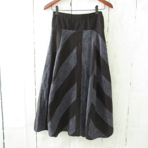 Nor Denmark Skirt 2 34 Black Blue Stripe Linen Blend Maxi Midi Lagenlook - Picture 1 of 5
